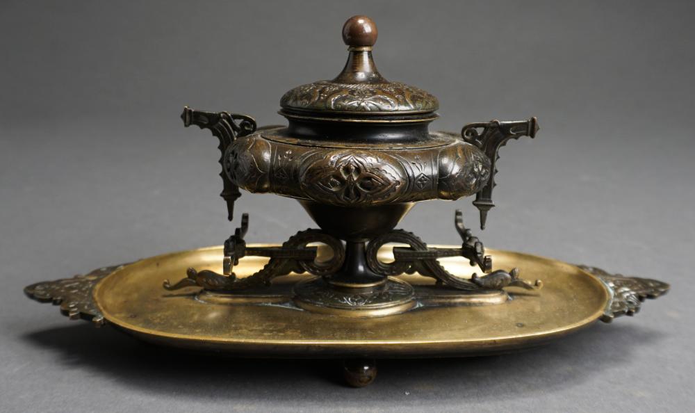 Appraisal: Chinese Bronze Inkwell on Tray