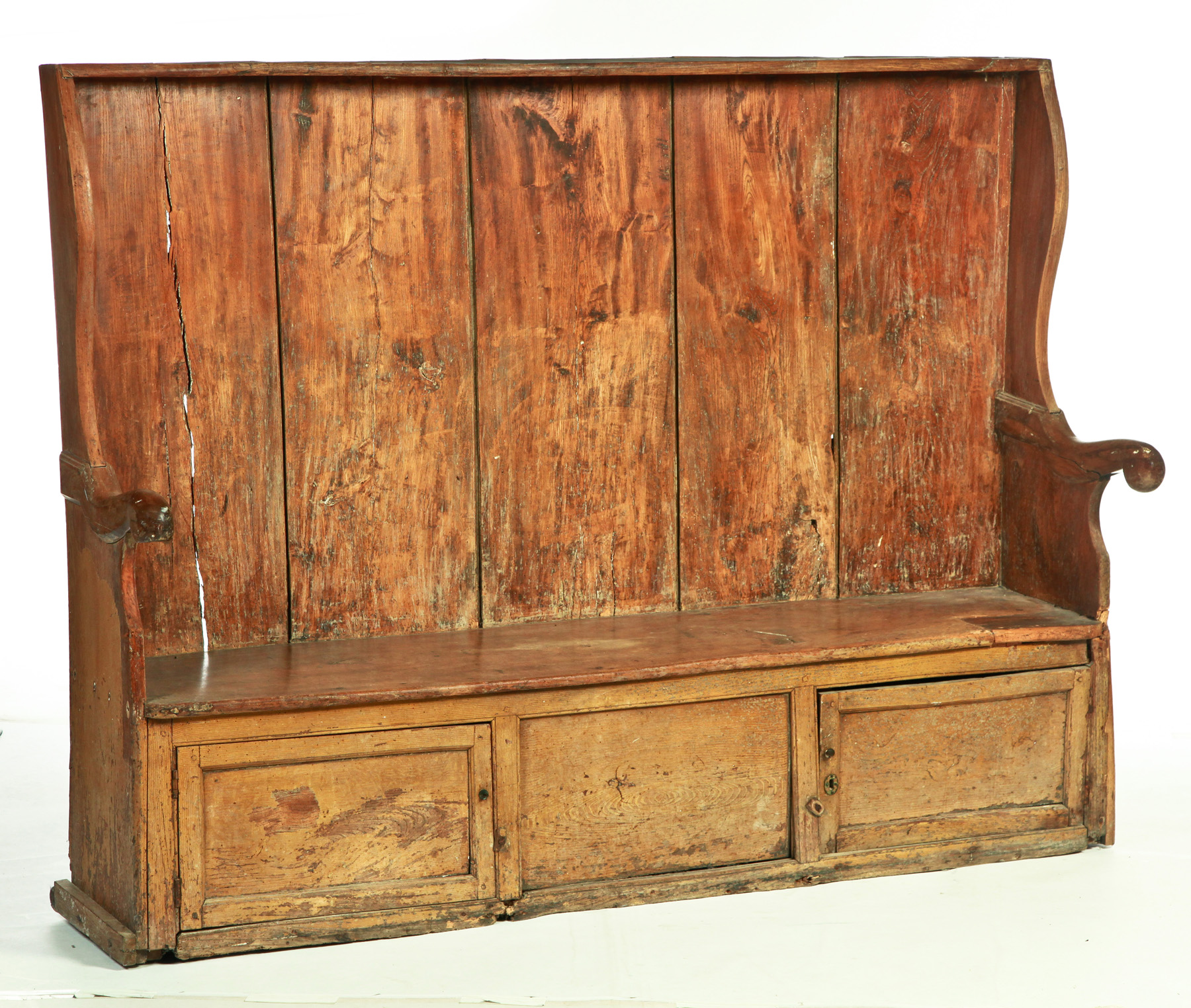 Appraisal: AMERICAN FIRESIDE BENCH Eighteenth century chestnut with others secondary Scroll