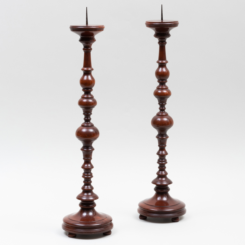 Appraisal: PAIR OF FLEMISH BAROQUE STYLE TURNED PRICKET STICKS x in