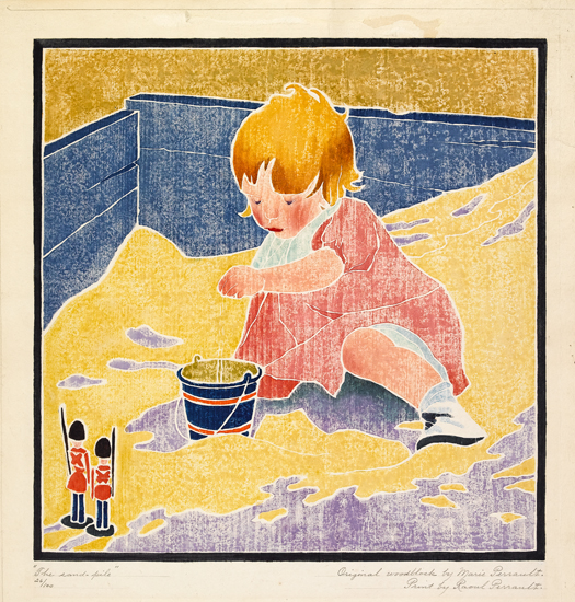 Appraisal: MARIE PERRAULT The Sand-Pile Color woodcut on Japan paper circa