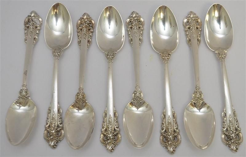 Appraisal: STERLING GRAND BAROQUE TEASPOONS Eight Sterling Siver Wallace Grand Baroque