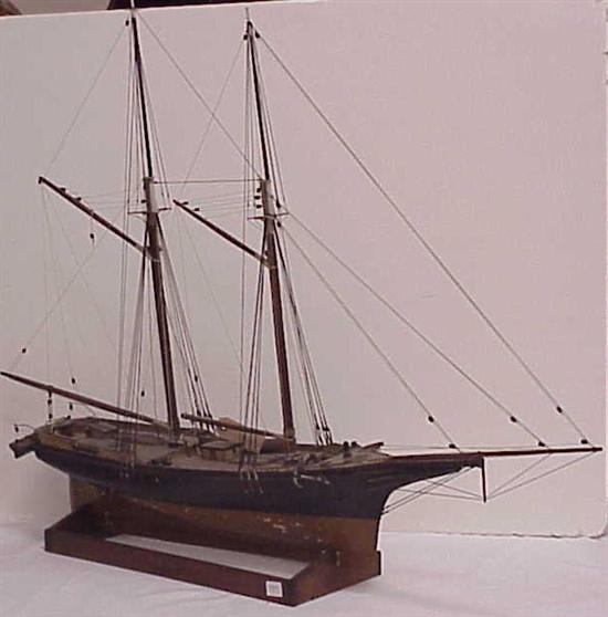 Appraisal: Two masted wooden hull ship model '' long in old