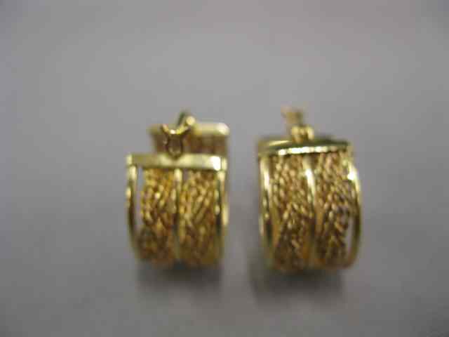 Appraisal: k Earrings fancy braided design '' hoops grams