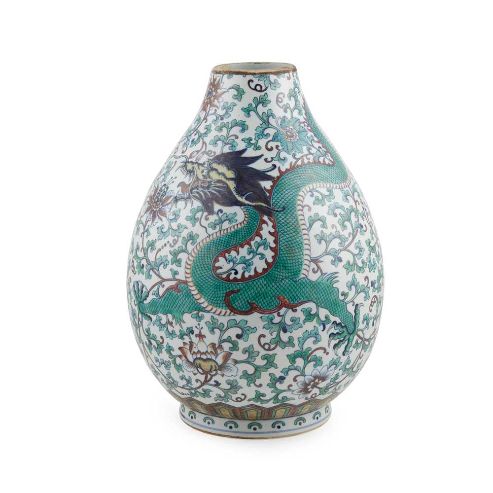 Appraisal: LARGE DOUCAI VASE QING DYNASTY TH CENTURY sturdily potted delicately