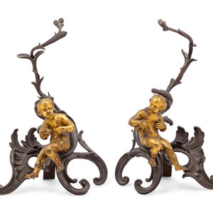 Appraisal: A Pair of Italian Rococo Gilt and Patinated Bronze Figural