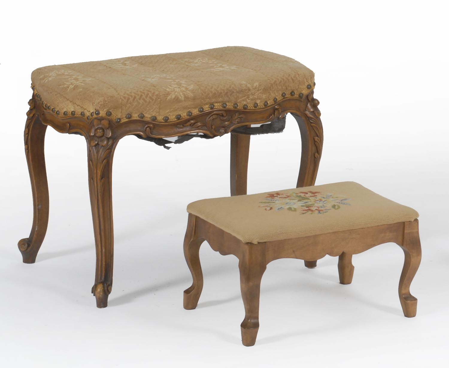 Appraisal: VICTORIAN FOOTSTOOL with carved walnut frame Together with a low