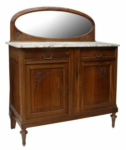 Appraisal: French Art Deco marble-top walnut sideboard server c s backsplash