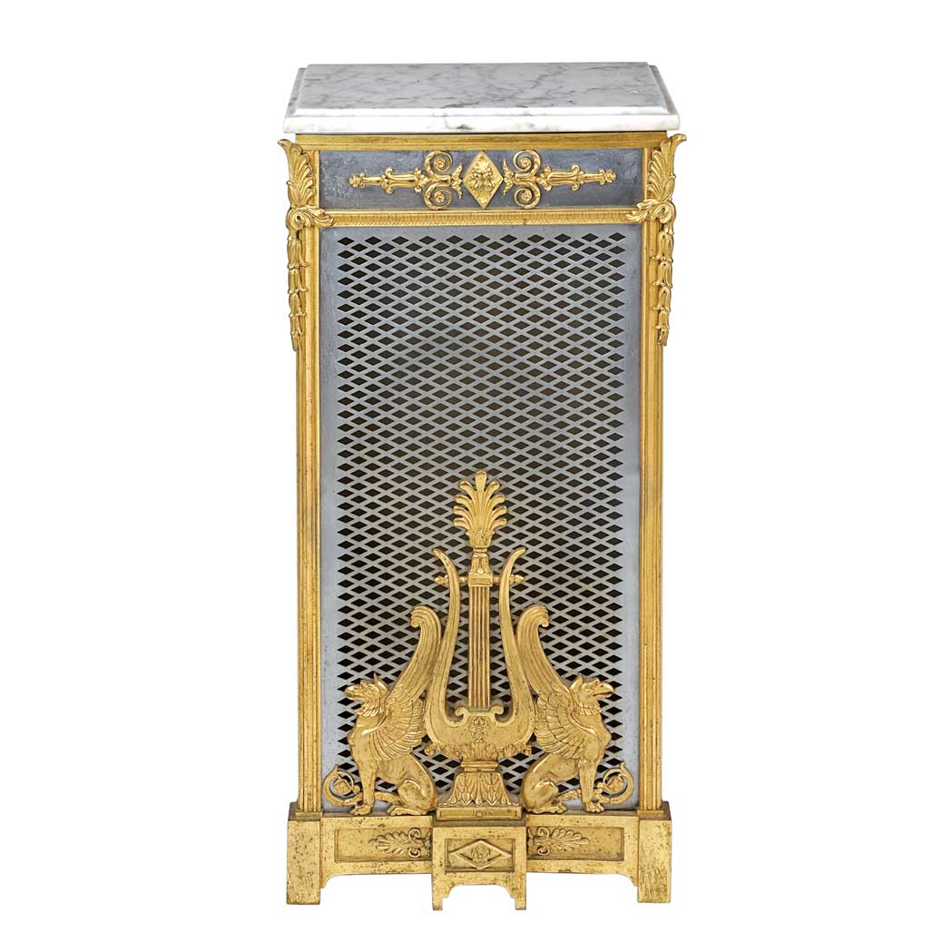 Appraisal: Empire Style Gilt-Bronze Mounted Steel Diminutive Console The molded white