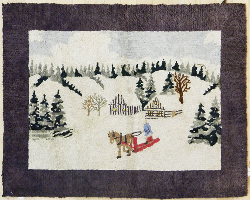 Appraisal: Hooked rug with winter landscape x