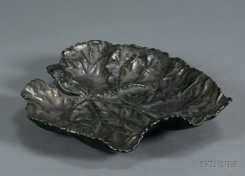 Appraisal: Art Nouveau Leaf-form Dish Pottery France Leaf shape with relief