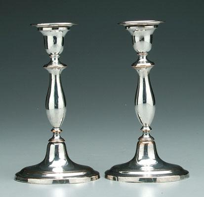 Appraisal: Pair silver plated candlesticks oval with shaped post reeded borders