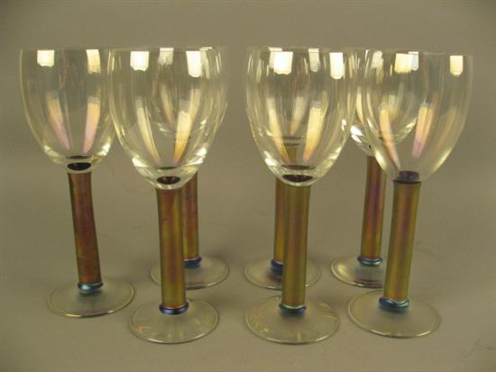 Appraisal: Seven Wine Glasses with iridescent stems all signed Maslach '