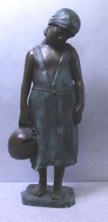 Appraisal: AURISICCHIO Vincenzo Patinated Bronze Sculpture of a Young Girl with