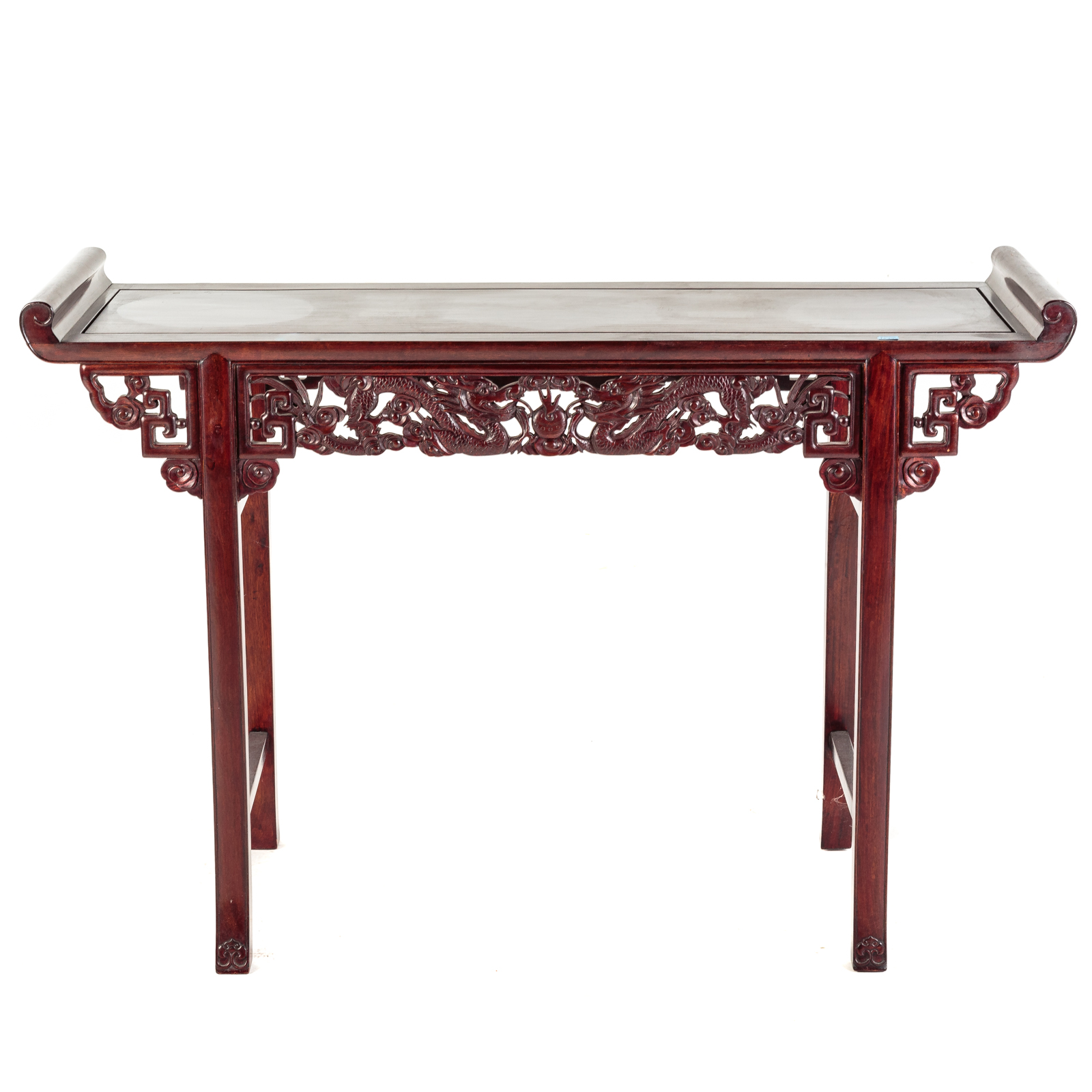 Appraisal: CHINESE HARDWOOD CARVED ALTER TABLE th century with dragon relief