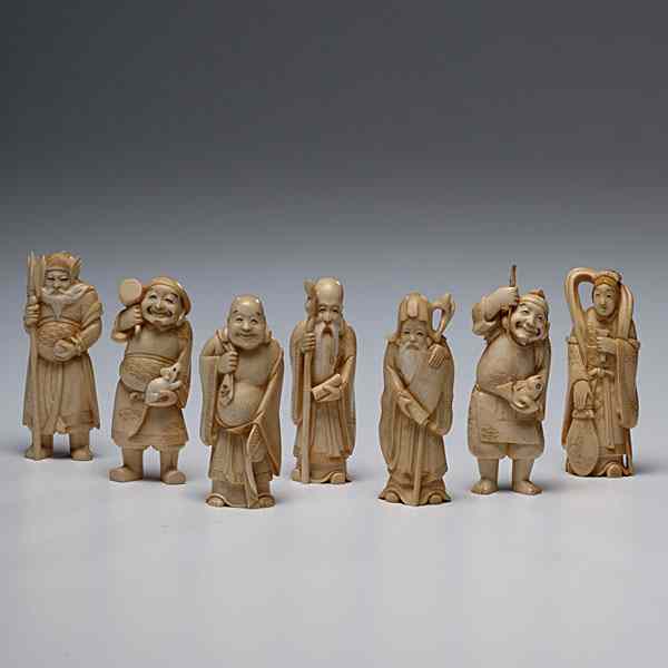 Appraisal: Chinese Ivory Carved Seven Lucky Gods Japanese early th century