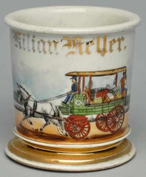 Appraisal: Luggage Horse-Drawn Delivery Shaving Mug Gilt name Killian Keller Maroon