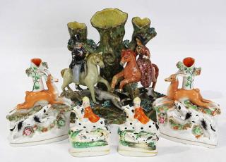 Appraisal: lot of Staffordshire pearlware figural groups th century comprising a