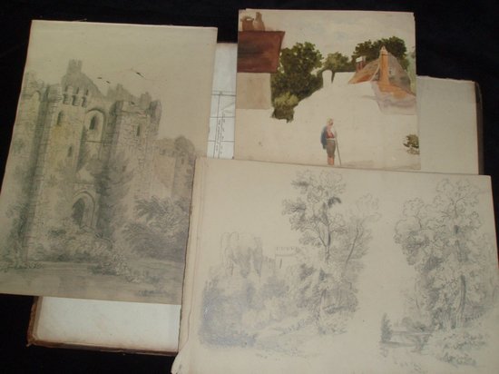 Appraisal: A folio of watercolours and sketches mainly landscapes castles etc