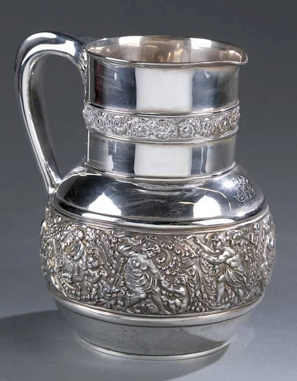 Appraisal: Tiffany Co Olympian repousse pitcher c A Tiffany Co Sterling