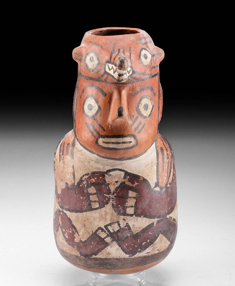 Appraisal: Nazca Pottery Figural Vessel w Fox Headdress Pre-Columbian South Coast