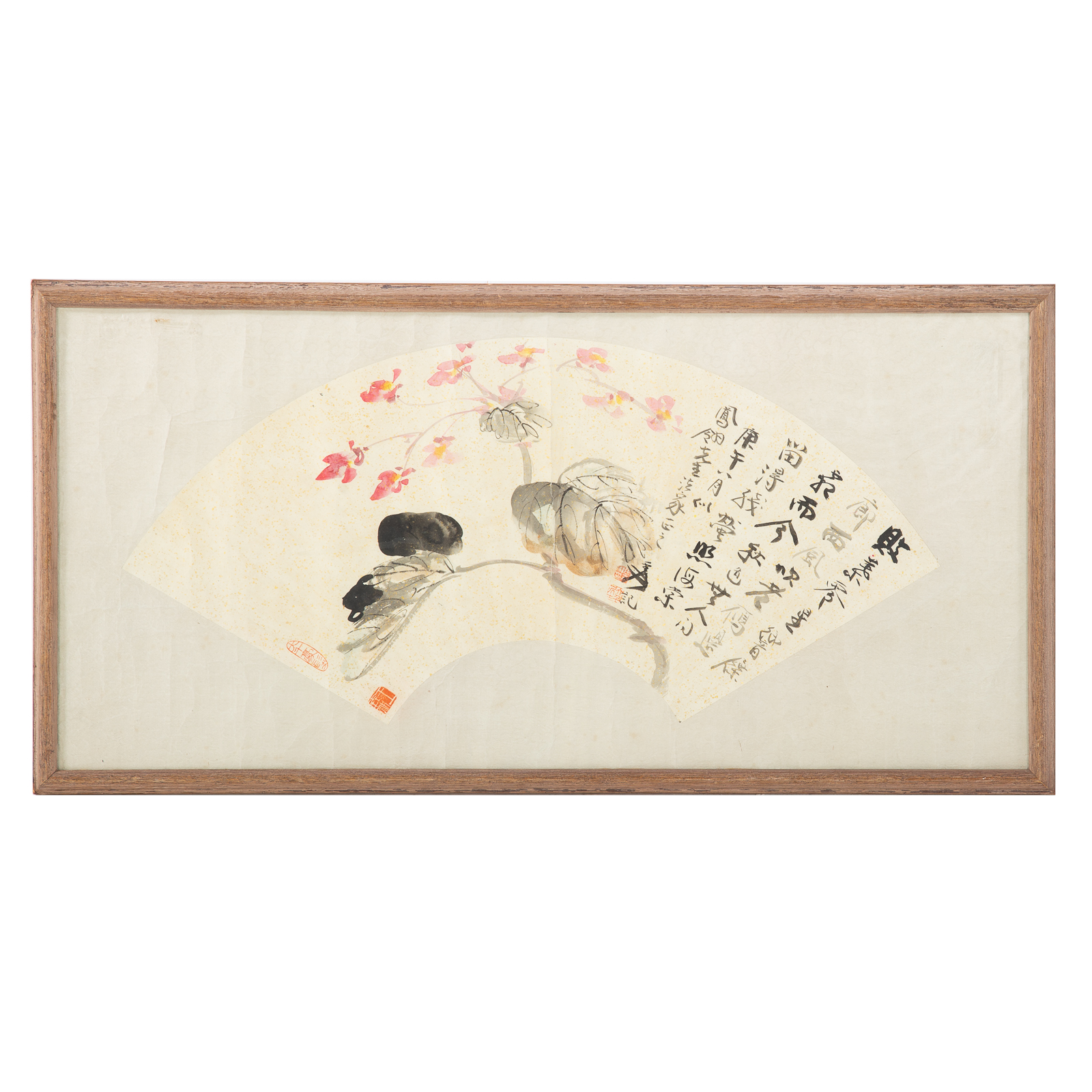 Appraisal: CHINESE SCHOOL GOUACHE Demilune shape with cherry blossom branch and