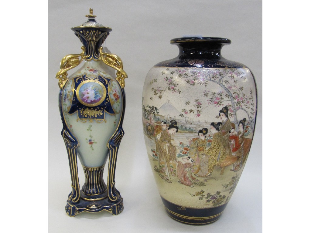 Appraisal: Rudolstadt Volkstedt lidded vase with gilt stylised foliate handles and