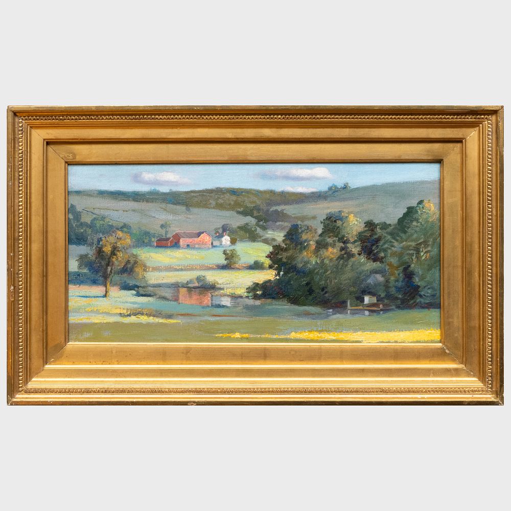 Appraisal: American School Farm Landscape Oil on canvas unsigned indistinctly inscribed