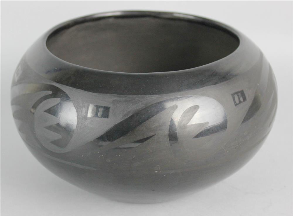 Appraisal: SOUTHWESTERN BLACKWARE POTTERY BOWL San Ildefonso Pueblo black-on-black matte painted