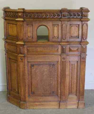 Appraisal: Victorian Oak Gothic Style Tellers Station Labeled Andre Ray Lyon