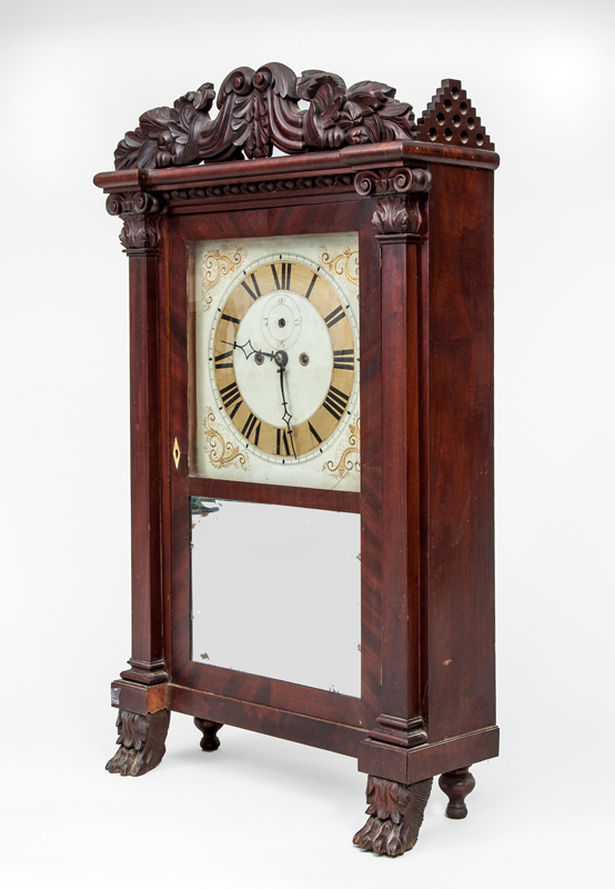 Appraisal: AMERICAN CLASSICAL MAHOGANY SHELF CLOCK SPENCER HOTCHKISS CO With painted