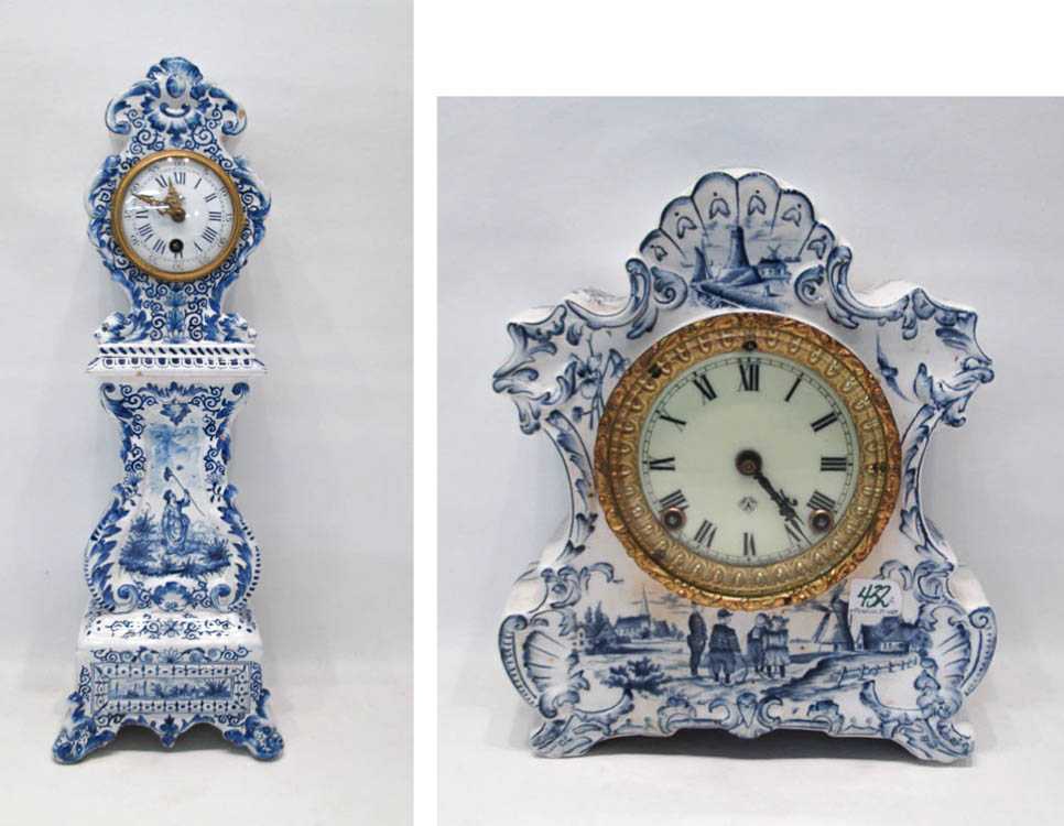 Appraisal: TWO CHINA CASE MANTLE CLOCKS both having blue and white