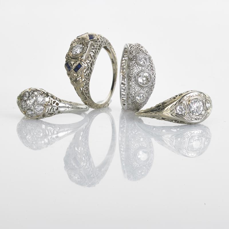 Appraisal: PLATINUM OR K WHITE GOLD DIAMOND FILIGREE RINGS Condition Report