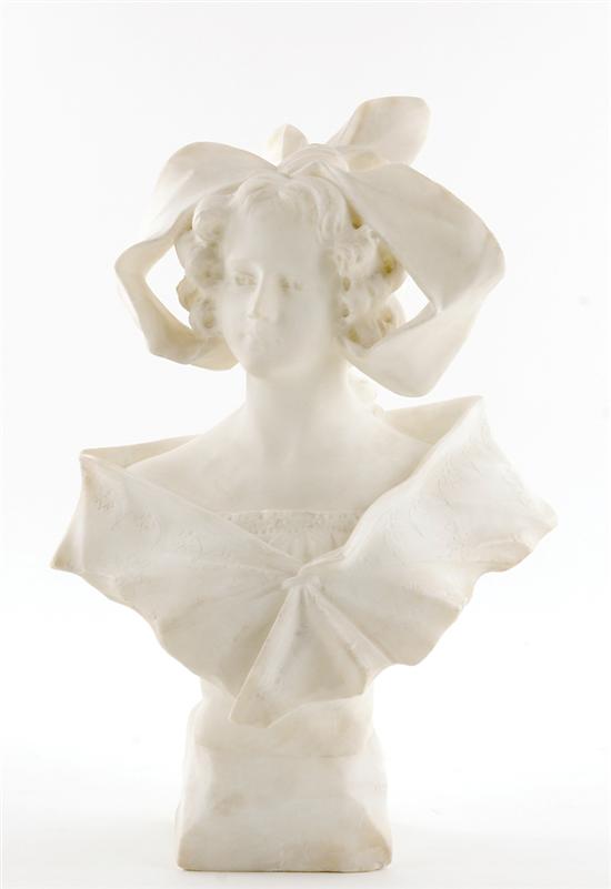 Appraisal: G Pochini Italian circa YOUNG GIRL WITH RIBBON carved alabaster