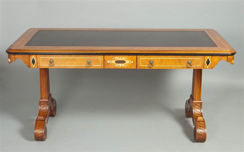 Appraisal: JOHN WIDDICOMB BIEDERMEIER STYLE WRITING TABLE burgundy tooled leather inset