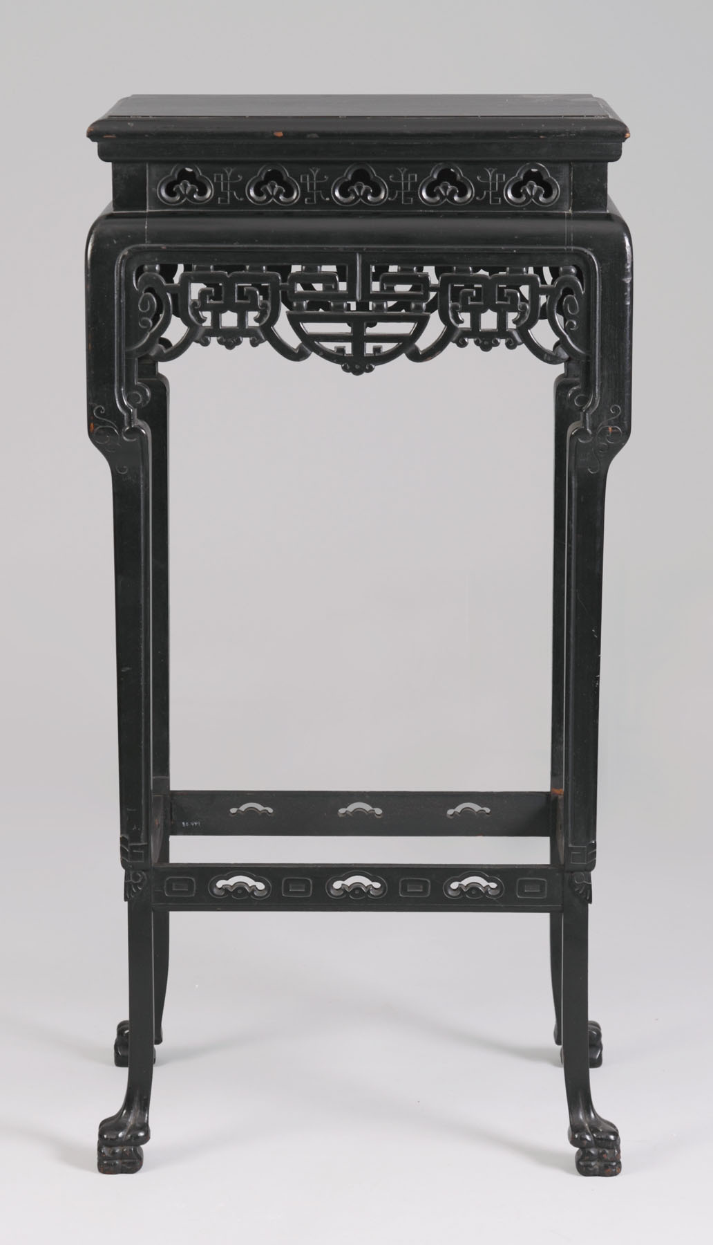 Appraisal: Oriental Carved Ebonized Stand Excellent original Ht W D Provenance