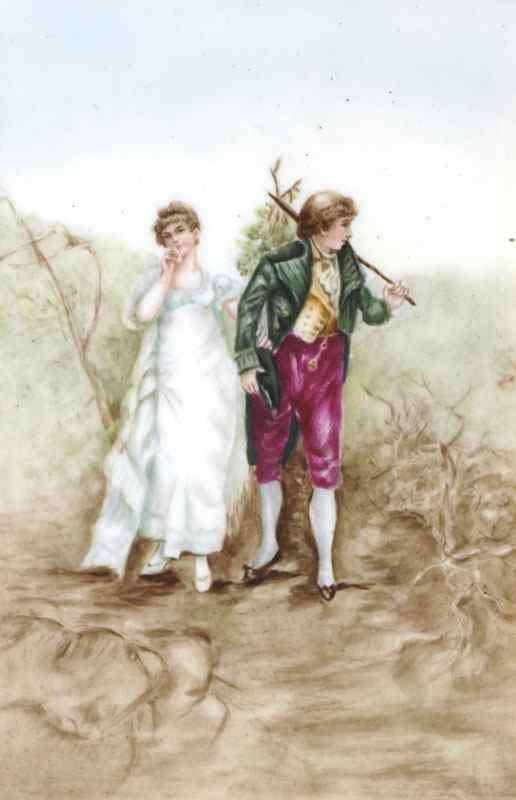 Appraisal: MINIATURE PAINTING ON PORCELAIN OF YOUNG LOVERS ON A STROLL