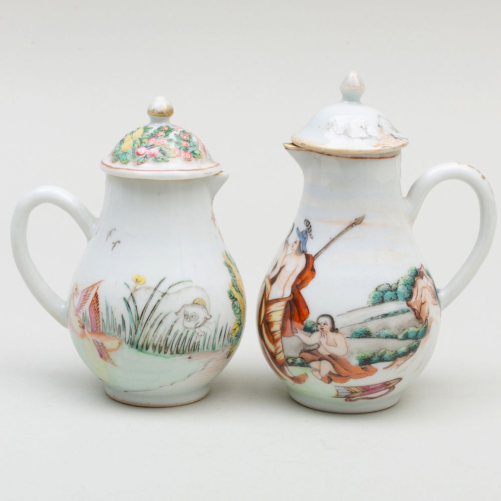 Appraisal: Two Chinese Export Porcelain Hot Milk Jugs and Covers Two