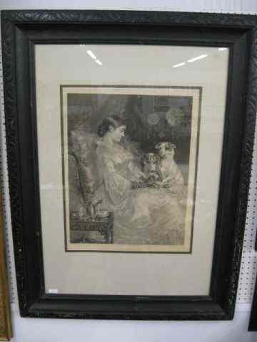 Appraisal: Steel Engravings ''Muffins'' lady with dogs after painting by Edwin