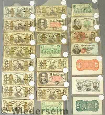 Appraisal: Lot of twenty-three pieces of fractional currency notes