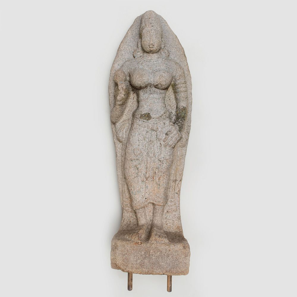 Appraisal: Indian Grey Granite Figure of Bhudevi Fitted with two metal