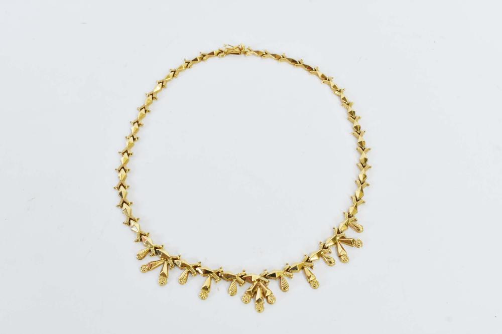 Appraisal: LADIES KT YELLOW GOLD NECKLACECast with stylized flower heads Stamped