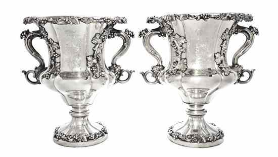 Appraisal: A Pair of Sheffield Plate Wine Coolers each of urn