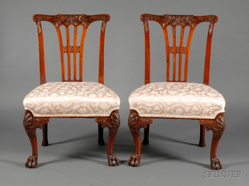 Appraisal: Pair of Early Georgian-style Carved Mahogany Side Chairs late th