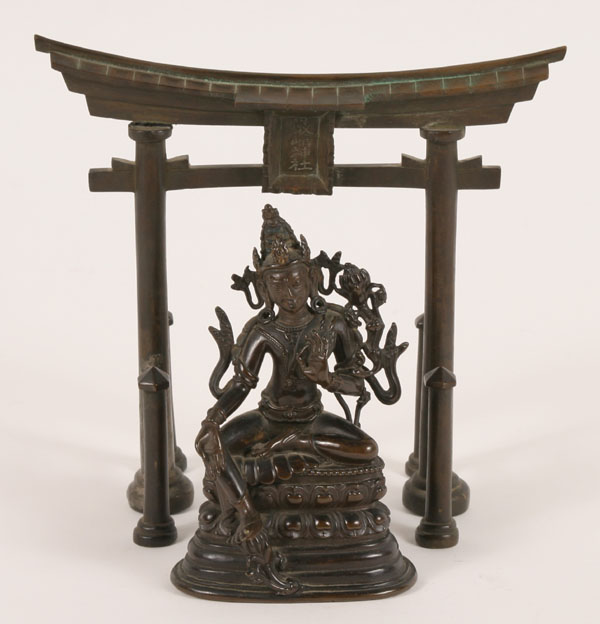 Appraisal: Asian bronze seated female deity and also a temple shrine