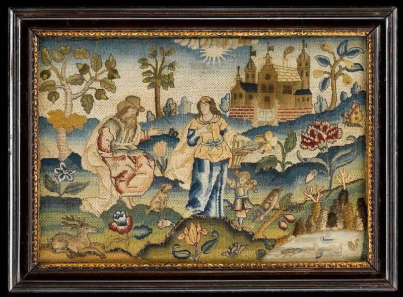 Appraisal: Charles II Silk Biblical Needlework British mid th century depiction