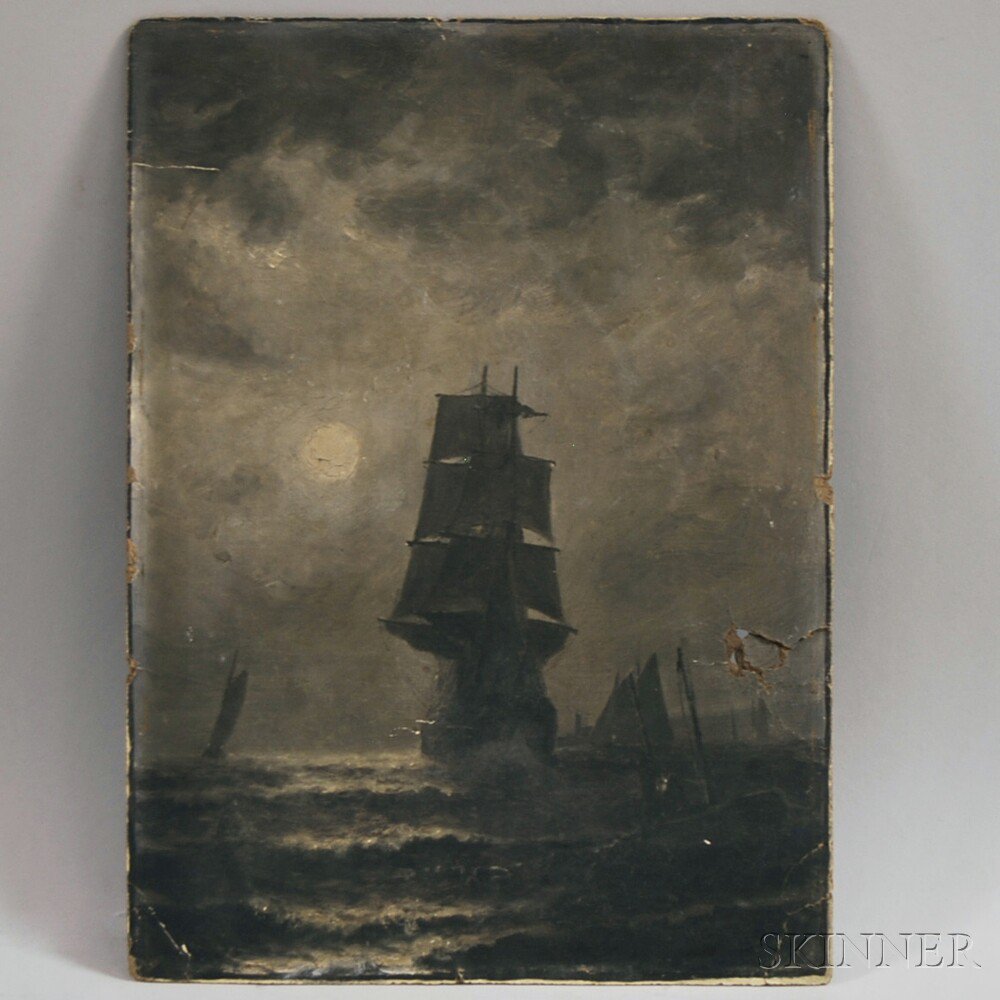 Appraisal: British School th th Century Sailing Ships under Moonlight Signed