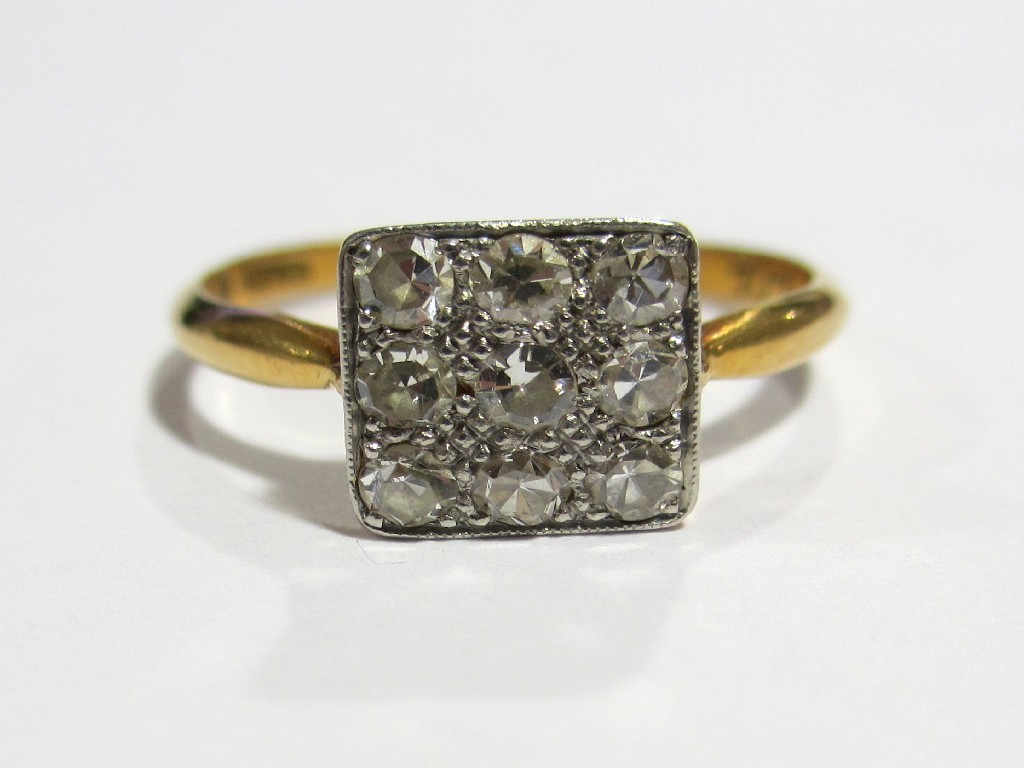 Appraisal: A 's ct gold and platinum diamond nine stone ring