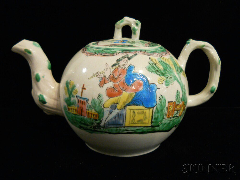 Appraisal: Staffordshire Salt-glazed Stoneware Teapot and Cover England c globular shape