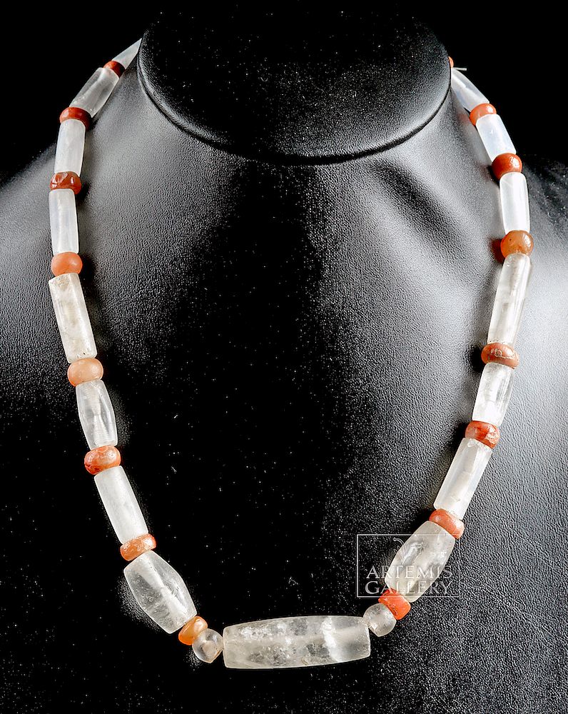 Appraisal: Tairona Rock Crystal Carnelian Beaded Necklace Pre-Columbian Colombia Tairona ca