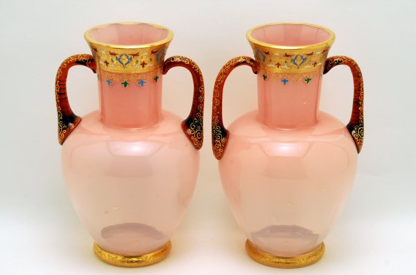 Appraisal: Pair of Victorian graduated pink opaline vases baluster form with